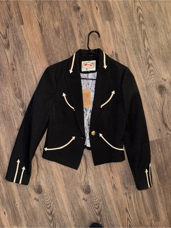H Bar C Jackets & Blazers - Black Cropped Blazer with Cream Contrast Trim